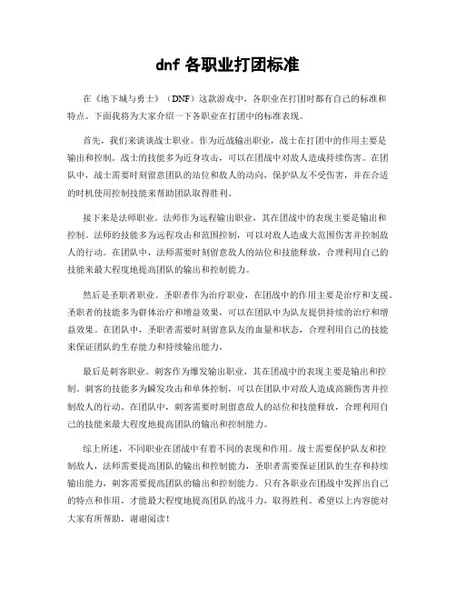 dnf各职业打团标准