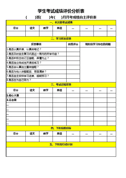 学生考试成绩评价分析表模板