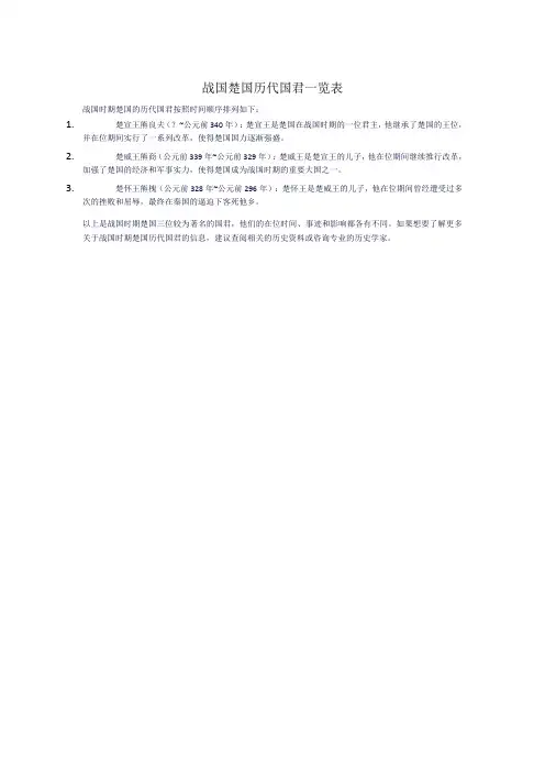 战国楚国历代国君一览表