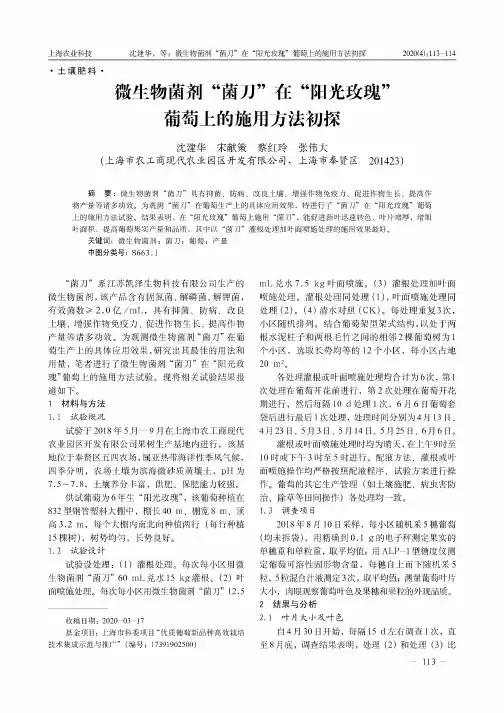 微生物菌剂“菌刀”在“阳光玫瑰”葡萄上的施用方法初探
