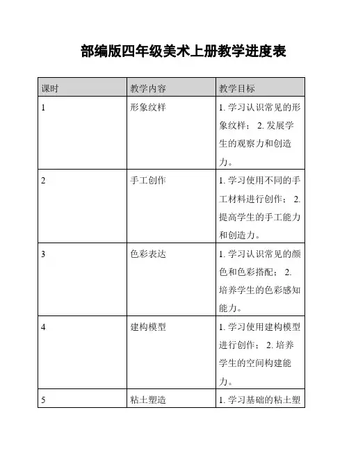 部编版四年级美术上册教学进度表