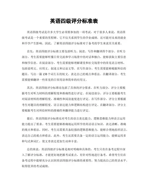 英语四级评分标准表
