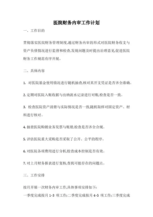 医院财务内审工作计划