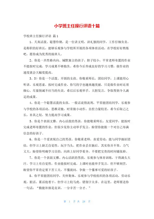 小学班主任操行评语十篇