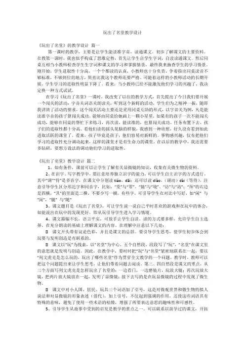 玩出了名堂教学设计