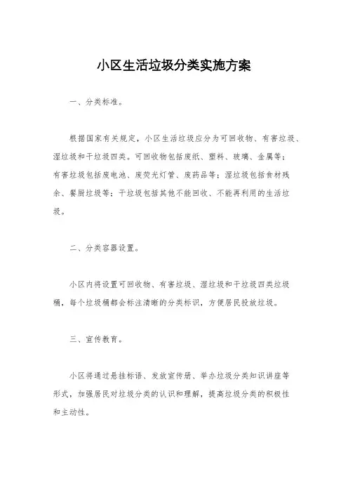 小区生活垃圾分类实施方案