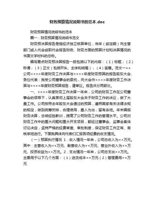 财务预算情况说明书的范本.doc