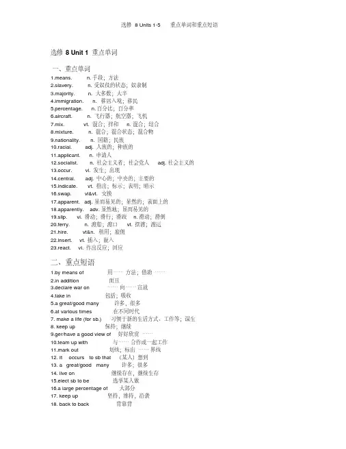人教版新目标高中英语选修8词组归纳总结