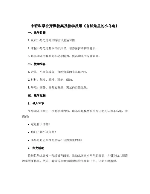 小班科学公开课教案及教学反思《自然角里的小乌龟》