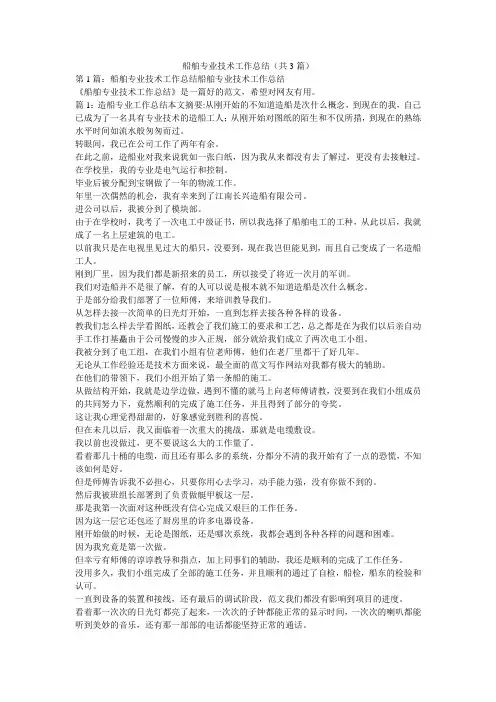 船舶专业技术工作总结(共3篇) 