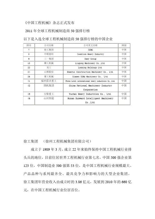 工程机械制造 中国企业简介范文
