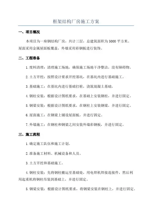 框架结构厂房施工方案