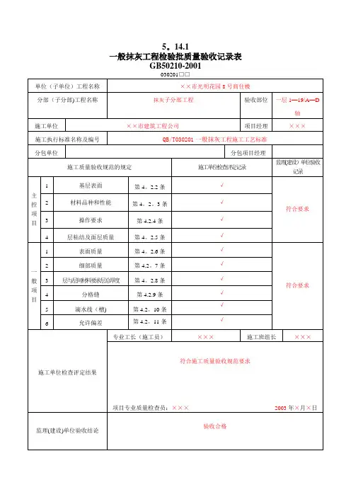 8、装饰装修工程检验批质量验收记录表【范本模板】