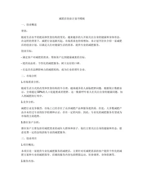 减肥店创业计划书模板