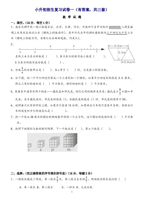 2019小升初考试数学试题及答案解析[共3套].doc