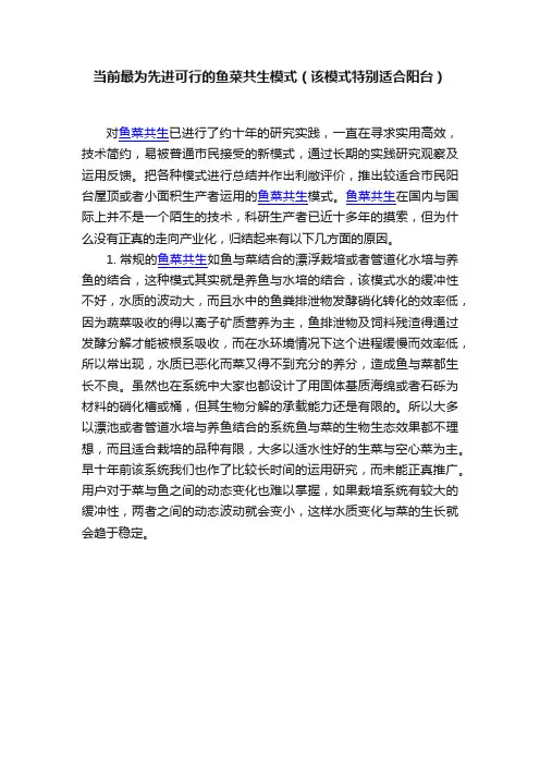 当前最为先进可行的鱼菜共生模式（该模式特别适合阳台）