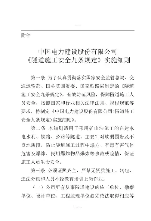《隧道施工安全九条规定》实施细则