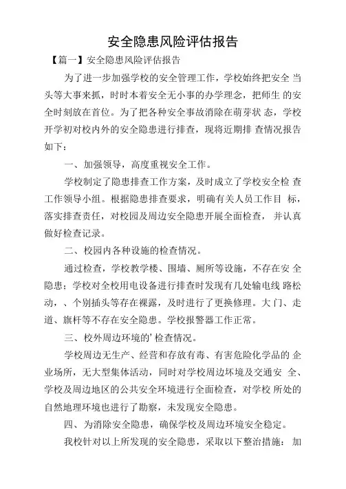 安全隐患风险评估报告