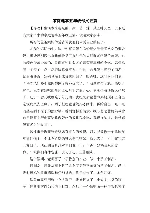 家庭趣事五年级作文五篇