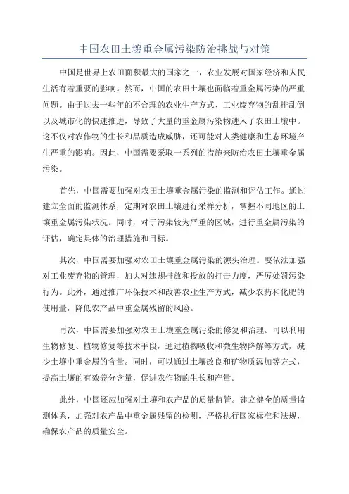 中国农田土壤重金属污染防治挑战与对策