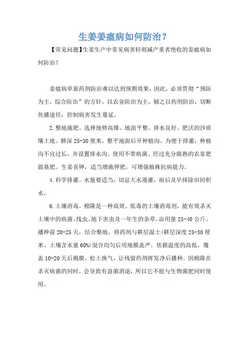 生姜姜瘟病如何防治？