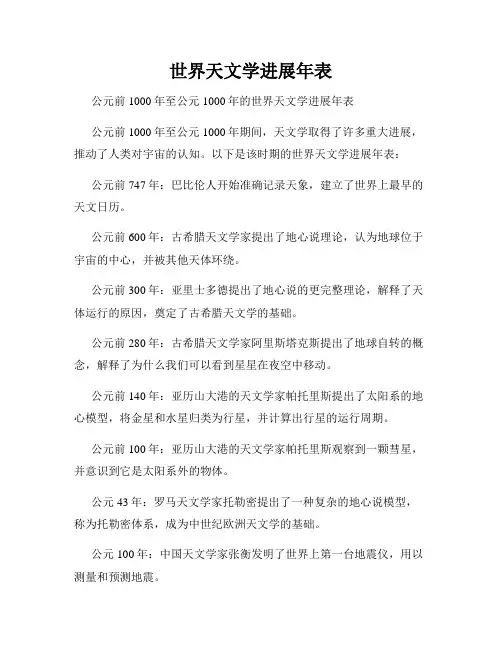 世界天文学进展年表