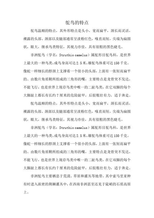 鸵鸟的特点