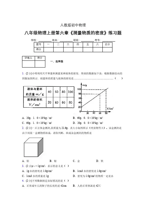 (中考)物理《测量物质的密度》专项模拟练习(含答案) (640).pdf