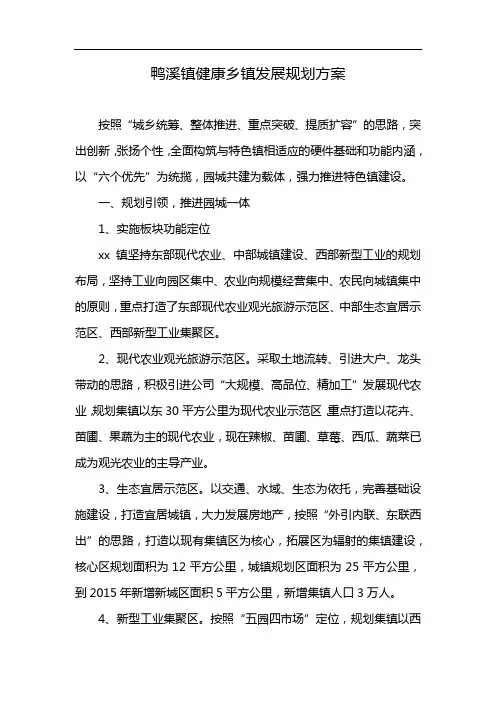 鸭溪镇健康乡镇发展规划方案