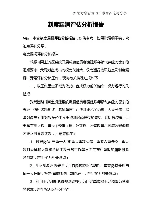 制度漏洞评估分析报告