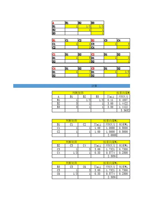 用电子表格(Excel)实现层次分析法(AHP)的简捷计算