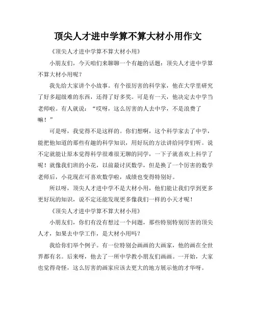 顶尖人才进中学算不算大材小用作文