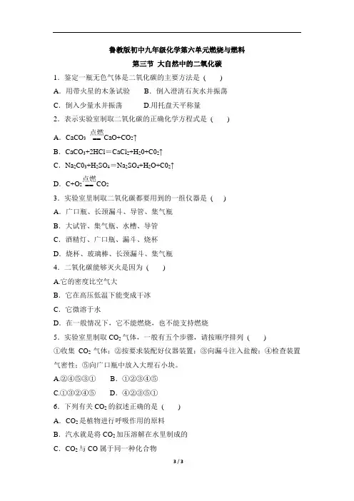 鲁教版初中九年级化学第六单元燃烧与燃料《大自然中的二氧化碳》同步练习