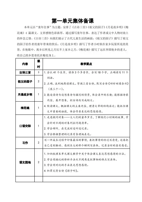 部编版五年级下册语文第一单元集体备课及教案