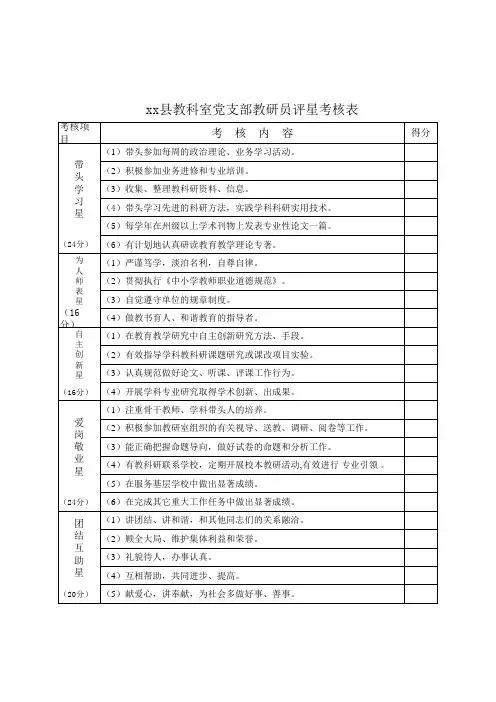 授旗评星表