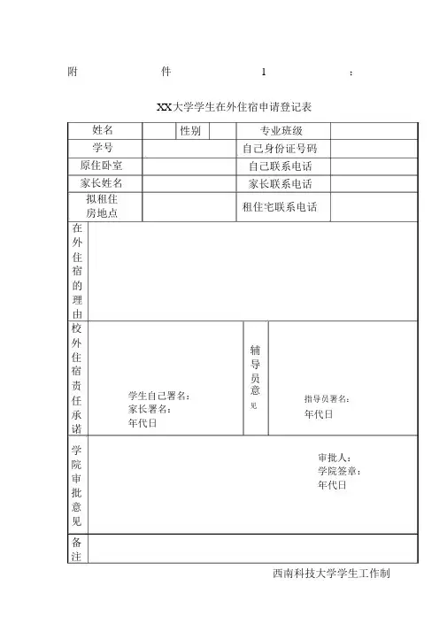 大学生校外住宿申请表
