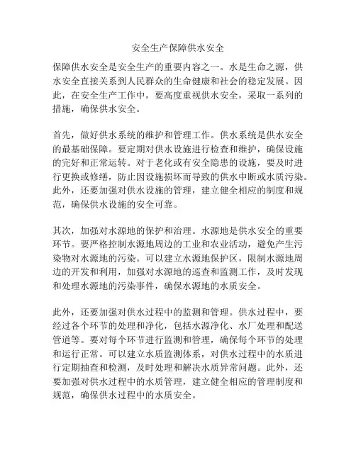 安全生产保障供水安全