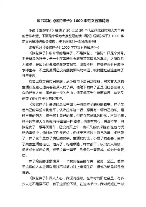 读书笔记《骆驼祥子》1000字范文五篇精选