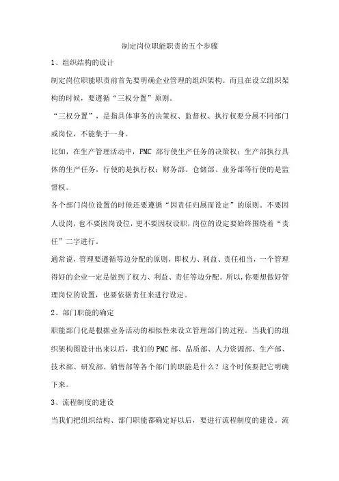 制定岗位职能职责的五个步骤