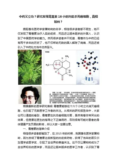 中药又立功？研究发现青蒿素16小时内能杀死癌细胞，真相如何？