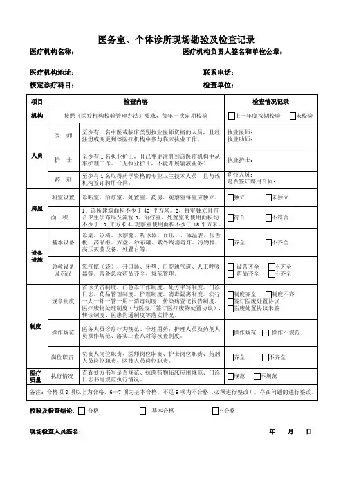 医务室、个体诊所现场勘验及检查记录
