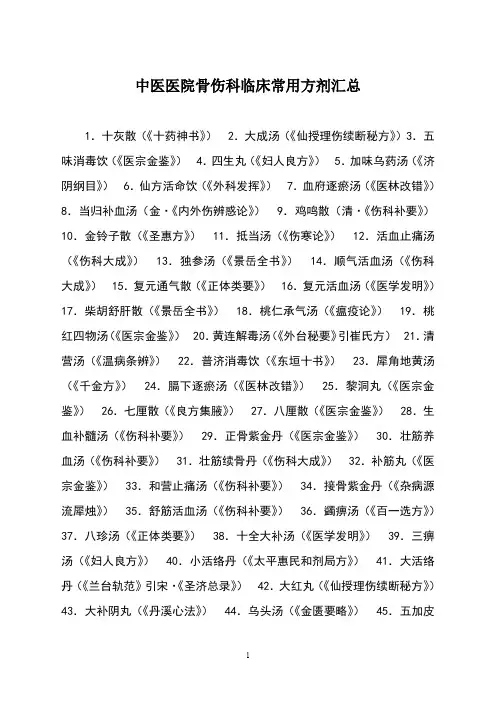 中医医院骨伤科临床常用方剂汇总
