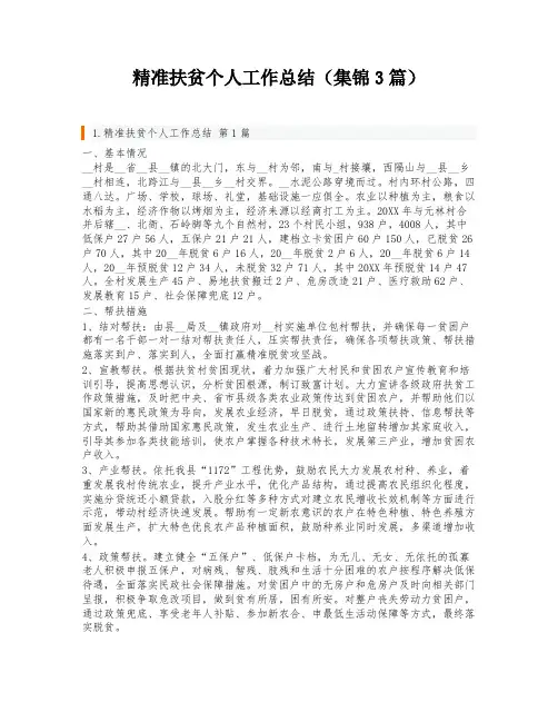 精准扶贫个人工作总结(集锦3篇)