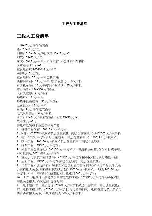 工程人工费清单