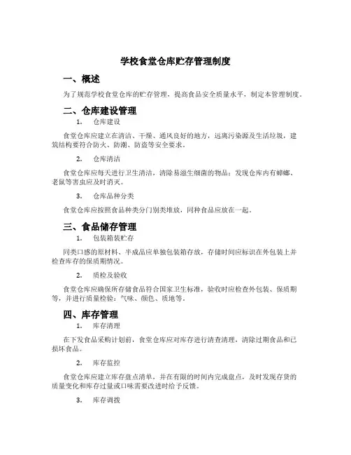 学校食堂仓库贮存管理制度
