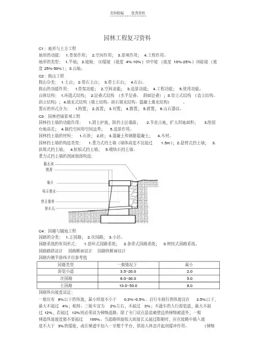最新南京林业大学园林工程复习资料培训讲学