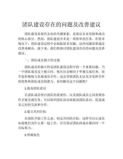 团队建设存在的问题及改善建议