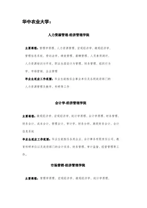 华中农业大学专业介绍