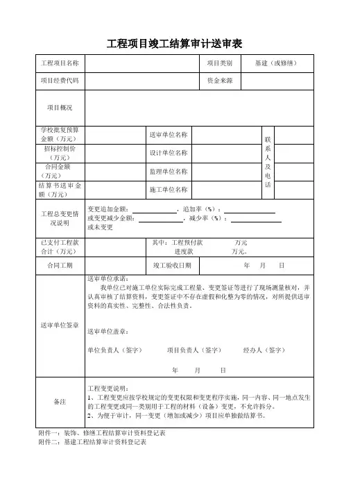 工程项目竣工结算审计送审表