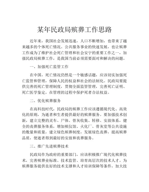 某年民政局殡葬工作思路